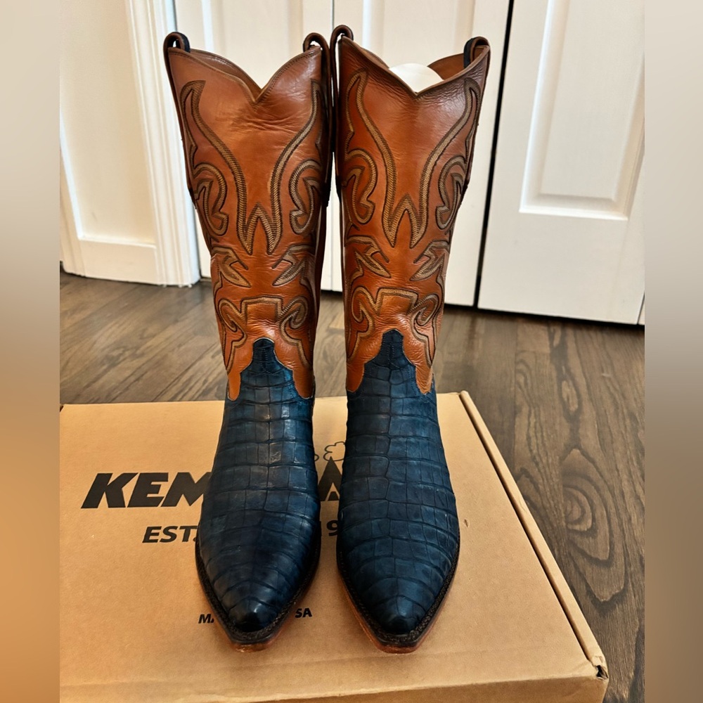 Kemo Sabe Dundee Blue Suede Caiman Boots - Size 9.5M - Picture 3 of 6